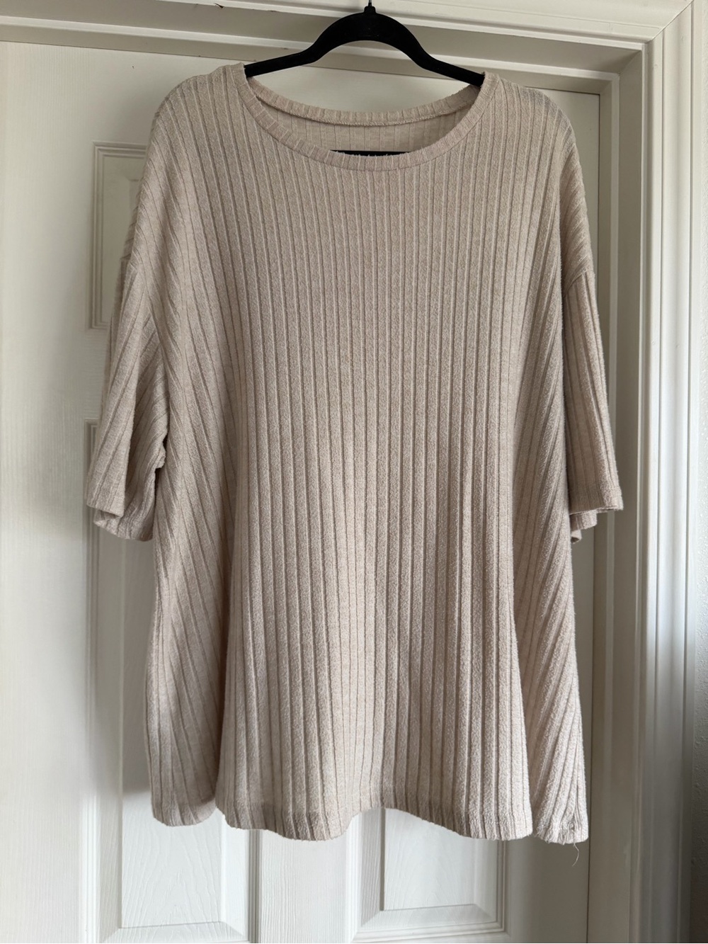 SHEIN Ribbed Short Sleeve Tee in Beige